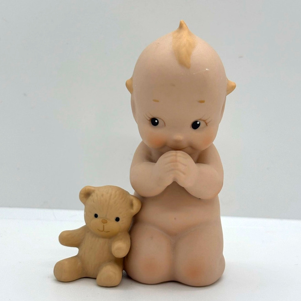 VTG 1991 Jesco/Enesco Rose O'Neill Porcelain Kewpie Doll Figurine, Prayer Teddy